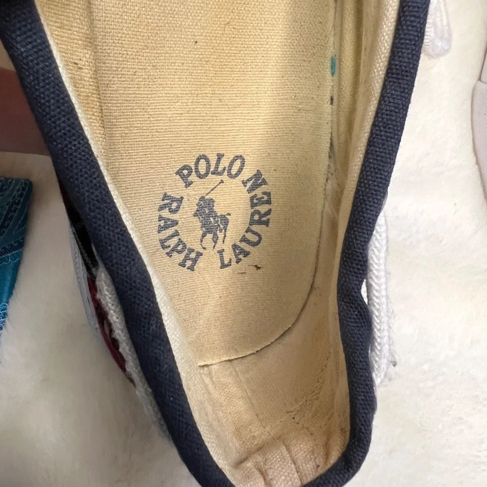 Polo Ralph Lauren‎ Plaid Boat Shoes Casual Loafers Red White Blue Size 8D Mens